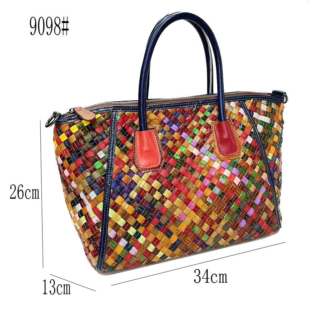 Mode Cuir Sac pour Femmes Style Rétro Tissé à la Main Coloré Sac à Main Sac Messager