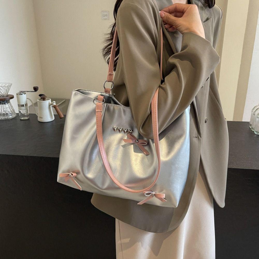 

Korean Style Bow Tie Shoulder Bag PU Leather Heart Underarm Bag Balletcore Bow Handbag Girls