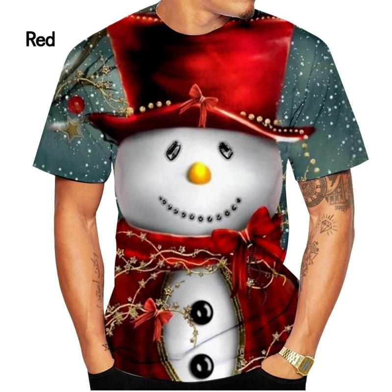 2025 New Fashion Men's T-shirt Christmas Snowman 3D-printed Casual Short Sleeve T-shirt
