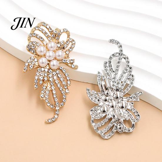 Secure Clasp Brooch Faux Pearl Rhinestone Flower Brooch, Electroplating Alloy Lapel Pin for Non-fading Women, Sweater Cardigan Coat Business