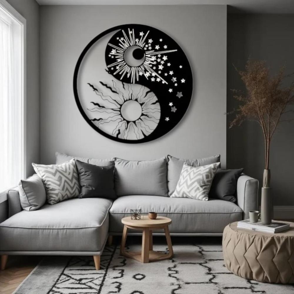 Metal Yin Yang Sun Moon Art Sculpture Home Decor