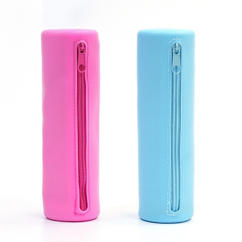 Cylindrical Pen Storage Bag Waterproof Silicone Pencil Case Large Compartment Zippered Pencil Pouches For Student