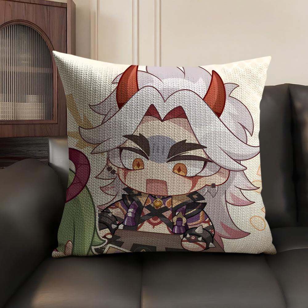 Arataki Itto Cute Genshin Impact Cushion Cover Natural Linen Organic Fabric DoubleSided Printing Sofa Home Decor Pillow Case