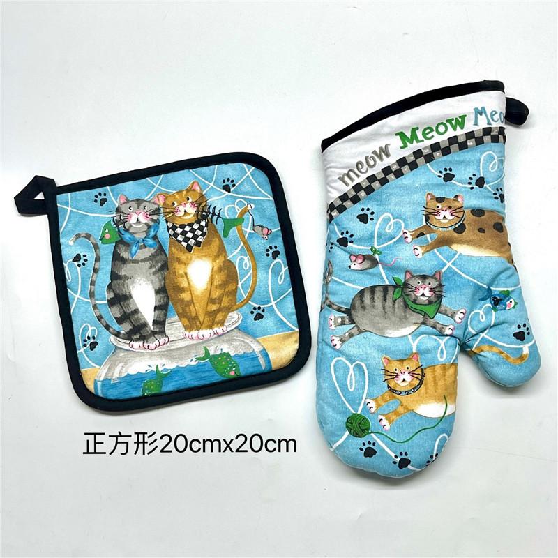 2Pcs/set Vintage Colorful Printed Cotton Heat Resistant Table Placemat With Oven Mitts Baking Glove Kitchen Tool