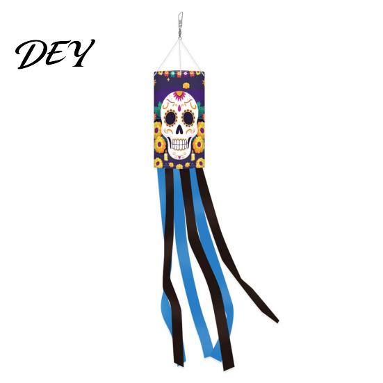 Weather Resistant Garden Streamer Day of The Dead Windsocks, Dia De Los Muertos Hanging Flag, Floral Party Supplies Skull Wind Socks with Flowing