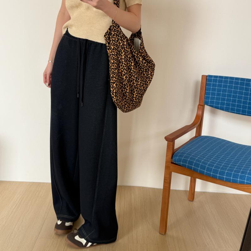 2026 Spring Retro Drawstring High-Waisted Wide-Leg Pants Medium