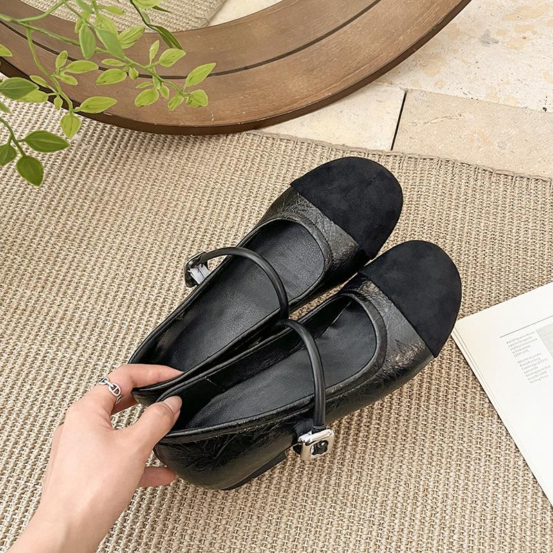 

Round head inner height increase color matching 2025 new soft-soled light-mouth single shoes women s Mary Jane Xiaoxiangfeng one-word belt grandma sho 40