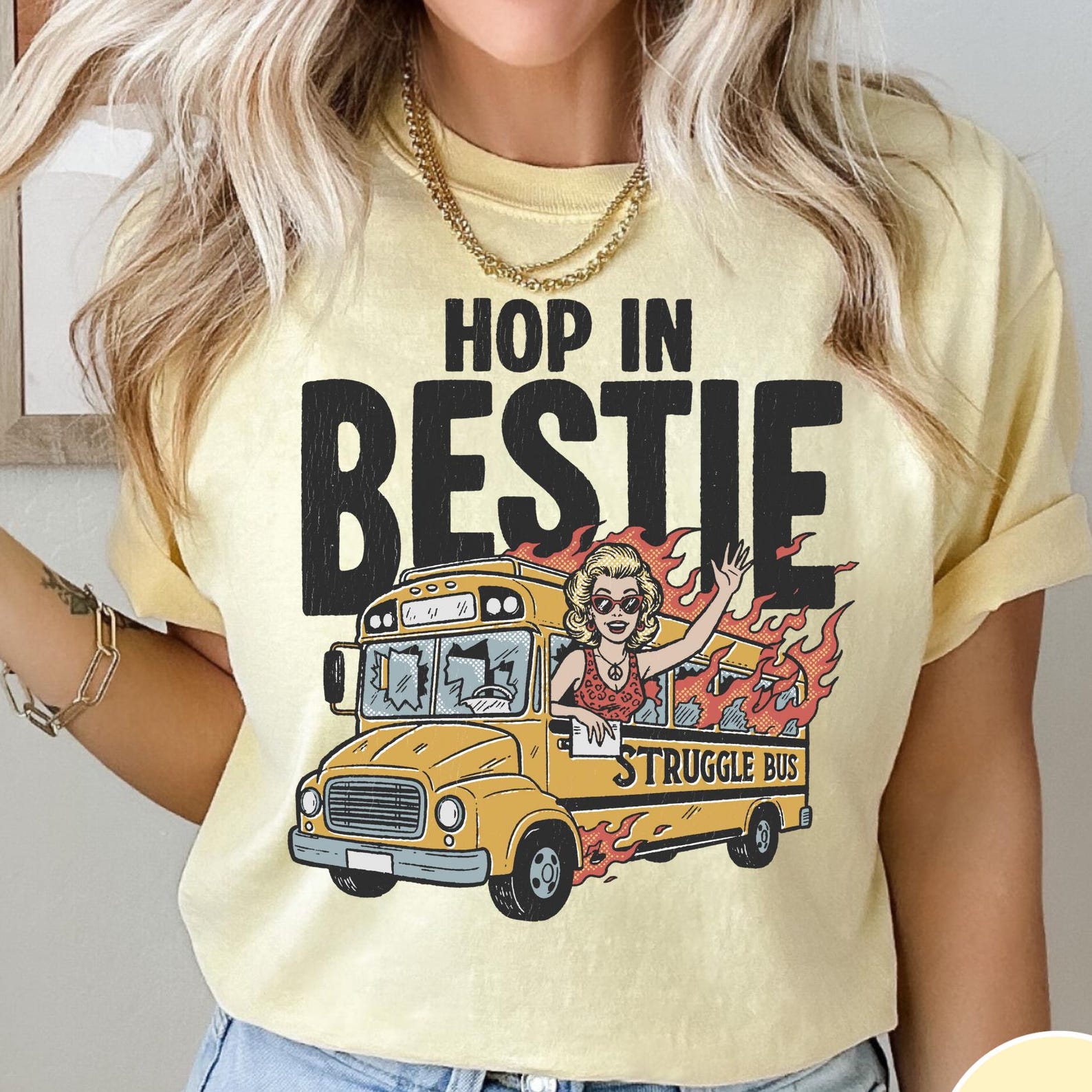 Struggle Bus Comfort Colors® T-Shirt | Hop in Bestie Funny Shirt | Retro Best Friend Graphic Tee | Mental Health Humor Tee M