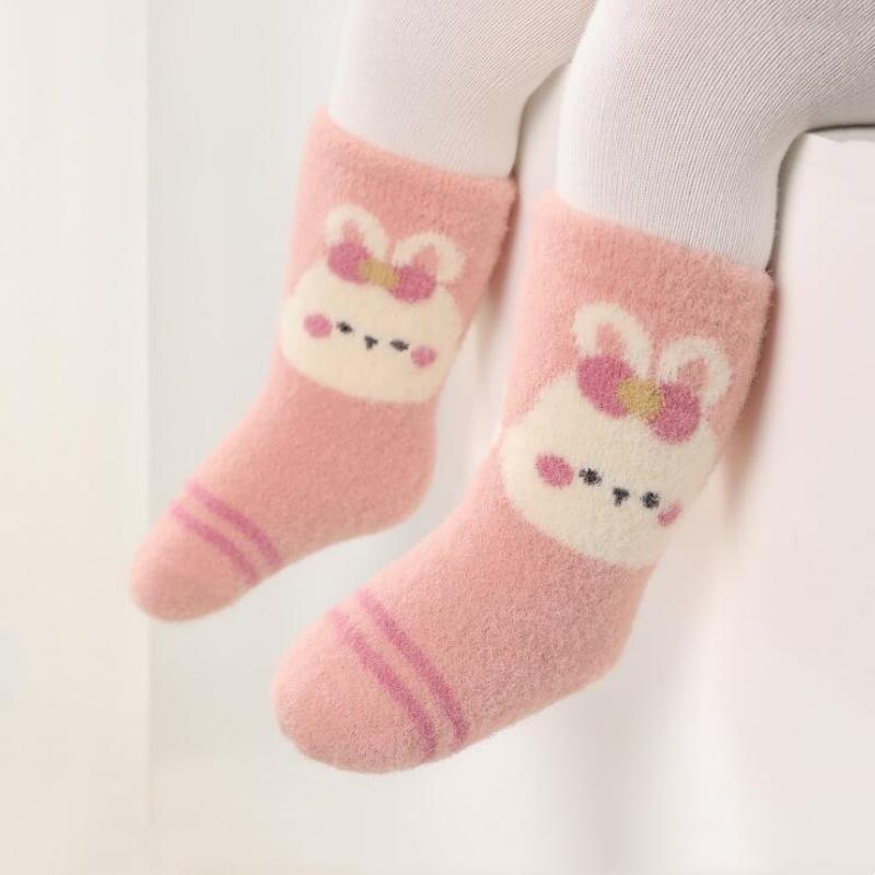 3pairs/set Baby Coral Velvet Women's Winter Thickened Plush Warm Comfortable Sleeping Sock Cute Cartoon Lovely Floor Socks