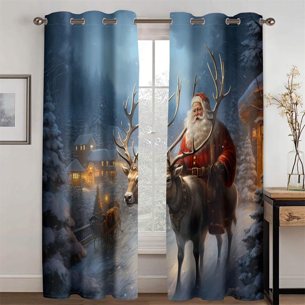

3D рождественские шторы Санта-Клаус Лось Снежная занавеска Гостиная Спальня Кухня Балкон Окно Декоративные шторы Комплект из 2 шт. 70W165H(CM)X2PCS&Hook