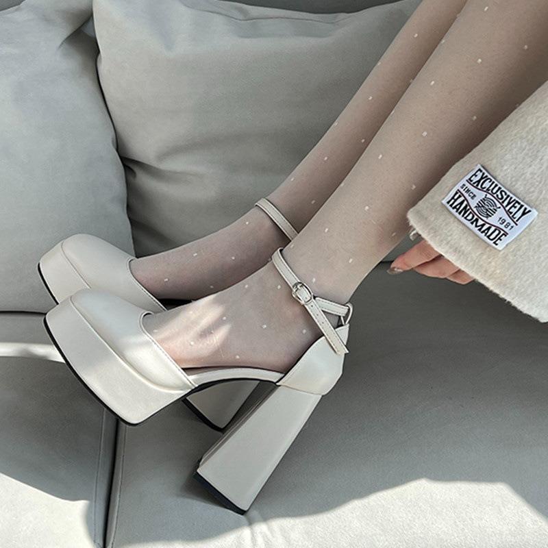 Super High Heels, Children's Beige Toe, Mary Jane's Thick Heeled Sandals, Wedding Shoes
