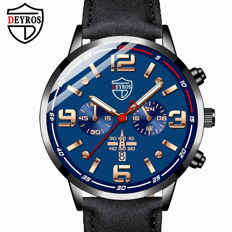 DEROS Men's Watch Fashion High-end Leather Quartz Watch Men's Calendar Watch Student Men's Watch