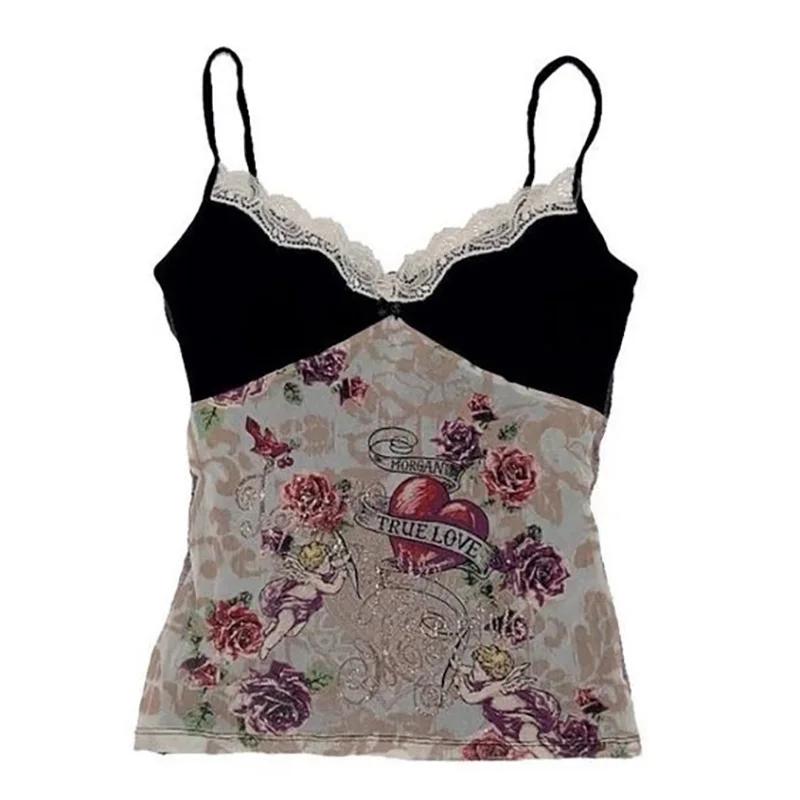 TrendHub Y2k Tank Top Harajuku Aesthetics Coconut Tree Print Applique Sleeveless Casual Rock Grunge Streetwear Graphic Emo-Girl Crop Tops