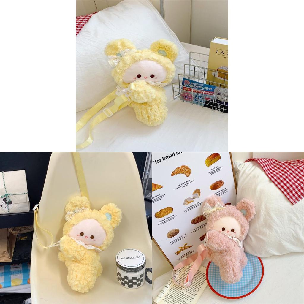 Plush Bunny Eared Sheep Shoulder Bag With Zipper Pocket For Daily Use