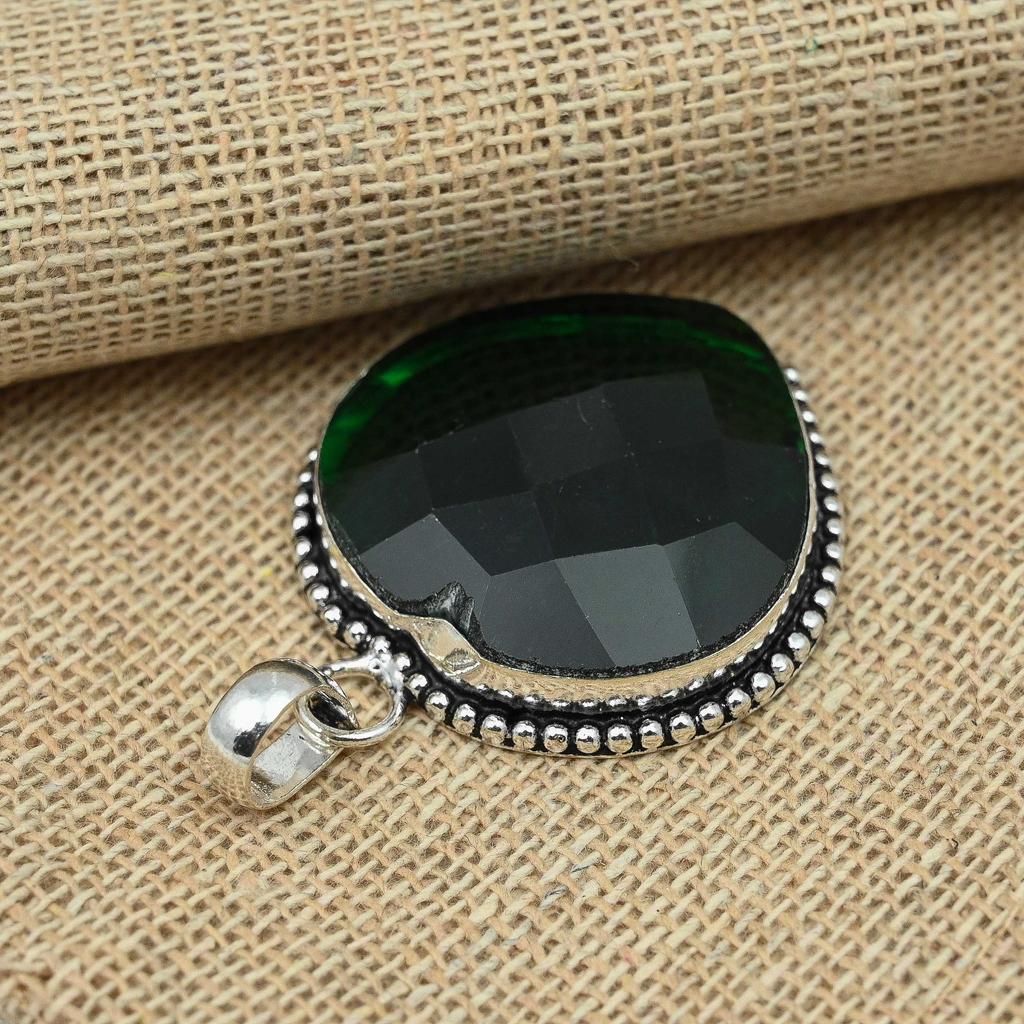 Schöner Chromdiopsid-Edelstein aus 925er-Sterlingsilber, handgefertigter Schmuckanhänger, Damengeschenk