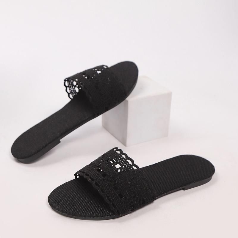 

Fashion 2025 Summer New Women s Plus Size Slippers Hot Sale Round Toe Hollow Flat with Sandals Outdoor Daily Casual Open Toe Slippers 43 чёрный