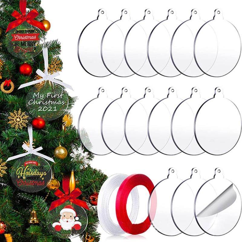 10Pcs Transparent Acrylic Christmas Hanging Decorations Safe Reusable Blank Ornaments for Festive Celebrations