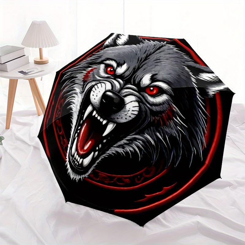 1pc Wolf Pack Compact Travel Umbrella, Automatic Folding Lightweight Windproof 8-Bone Reinforced Design, Portable for Backpack Durable Canop