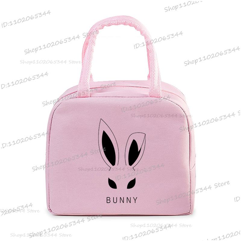 Cartoon Rabbit Series Print Portable Lunch Bag Women Kids Food Thermal Box Multi-function Office Bento Insulated Bunny Handbag
