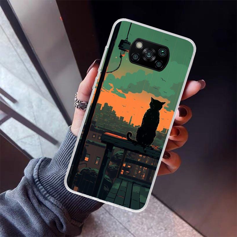 Anime Cat Rain Animal Phone Case For Xiaomi Poco X5 X6 X7 Pro F7 Ultra M7 Redmi 15C 15 13C 13 12C 12 10 10C 10A 9 9C 9T 9A Cover