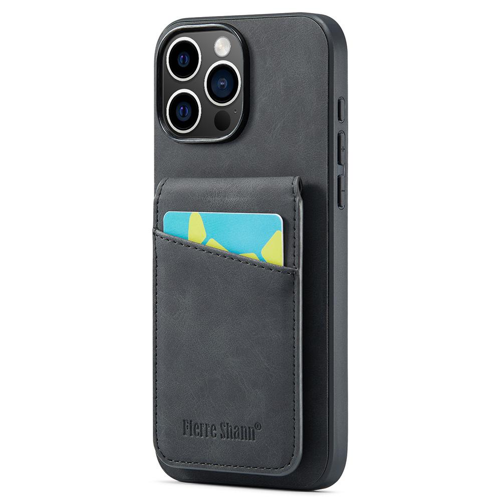 FIERRE SHANN For iPhone 16 Pro Max Case Card Holder Kickstand Leather RFID Blocking Back Cover