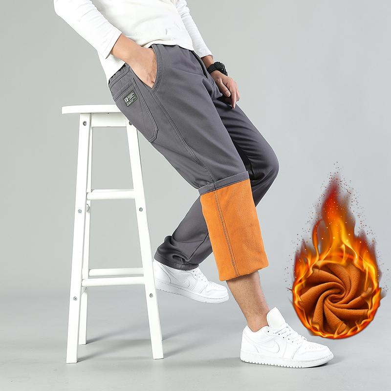 Big Size Men's Autumn Winter Pants Fleece Lining Trousers Men Loose Fit Many Pockets Long Pants 5XL 6XL Classic Pants