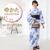 Yukata Set with Heiko Obi Soft and Watercolor Floral Summer Fireworks Free Size [GRAXIA] Women's 2-Piece (Sash), Crinkled, Pattern, Festival, Display,