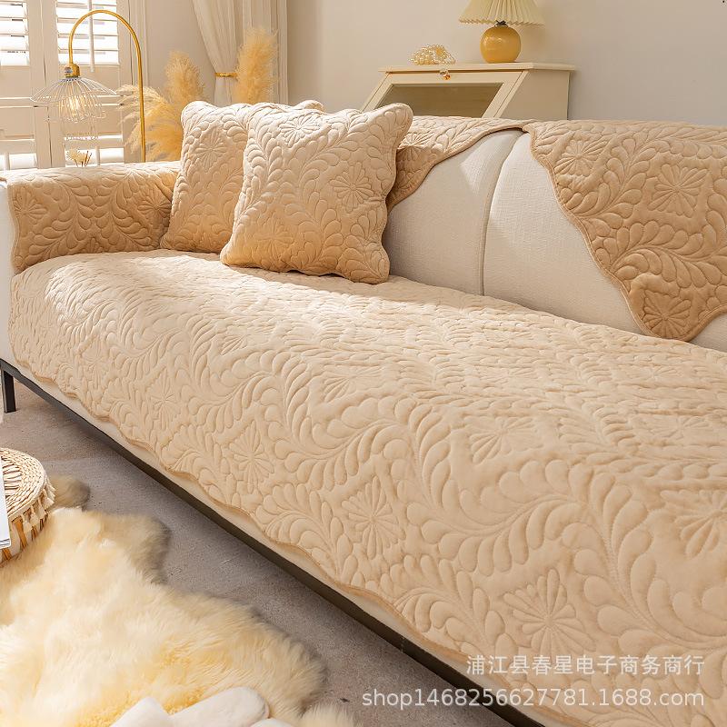 Winter Sofa Cushion Short Plush Simple Modern Nordic Fashion Seat Cushion High-Grade Non-Slip Solid Color Cover Backrest