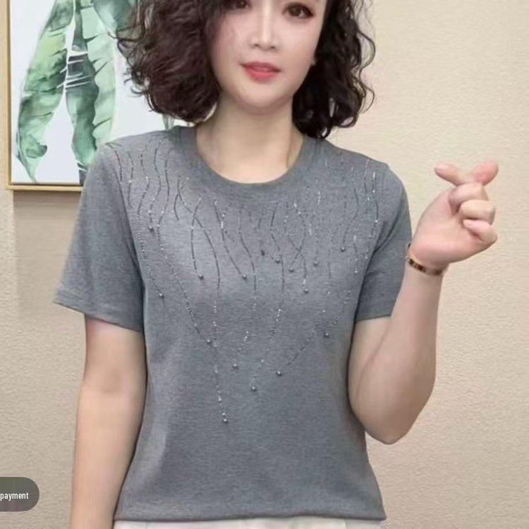 2026 Summer Knit Top for Middle-aged & Elderly Women - Loose, Short-sleeved T-shirt