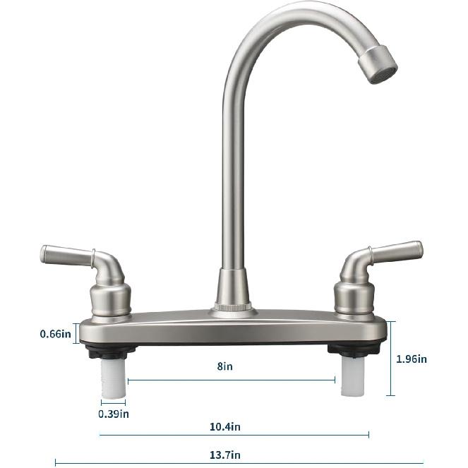 RV Non-Metallic Kitchen Faucet Brushed Nickel Two Handle-8 in Main Body-High Arch-360 Swivel Replace for Motorhomes, Travel Trailers,Campers