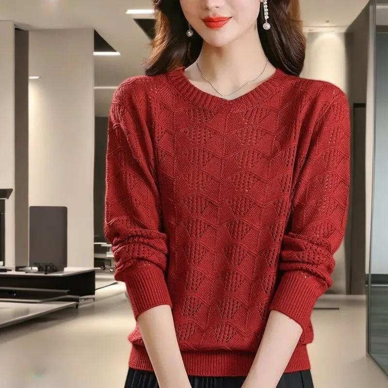 Dámská halenka kulatého výstřihu plus size dutý westernový styl svrchní oděv temperamentní spodní tenký pletený opalovací krém halenka