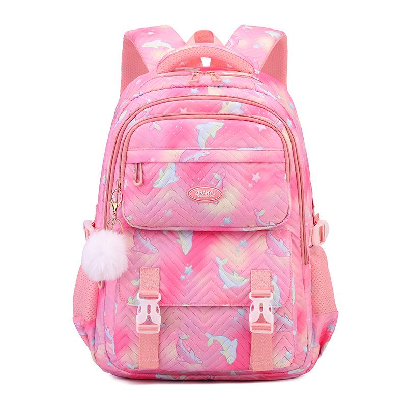 New Primary Girl Student Schoolbag Lightweight Wear-resistant Backpack Fashion Contrasting Color Cute Cartoon Fish Junior High School Student Book Bag