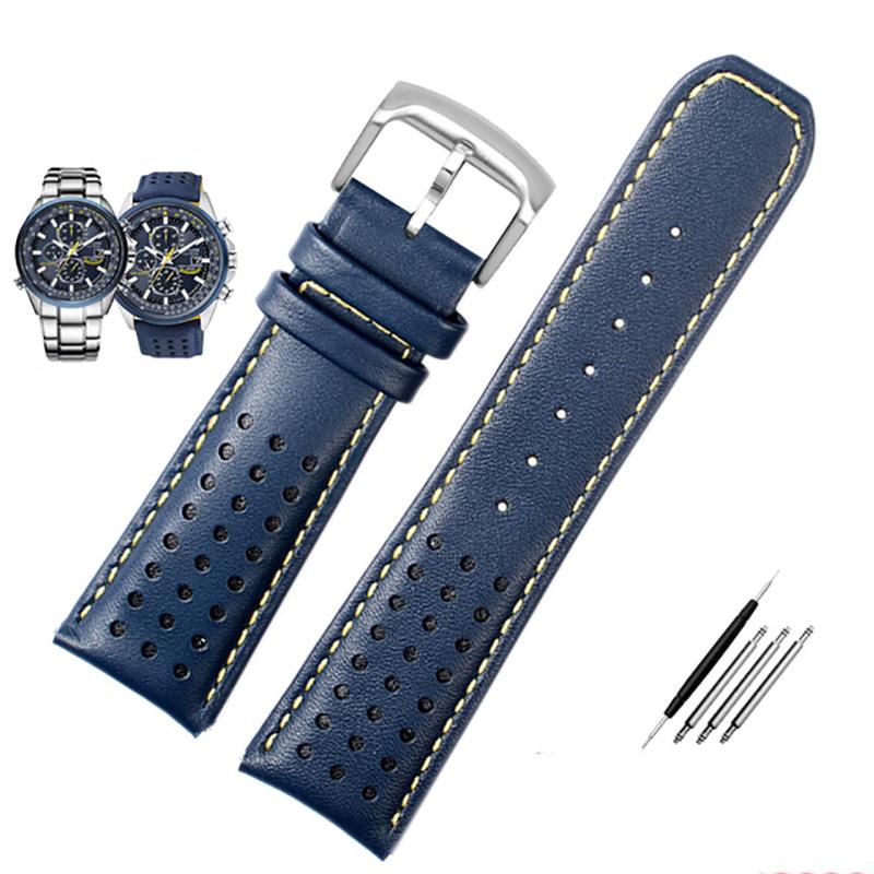 22mm 23mm  Cowhide Leather Watchband for CITIZEN Blue Angel Generation Men's Watch AT8020-54L AT8020-03L Series Bracelet Strap