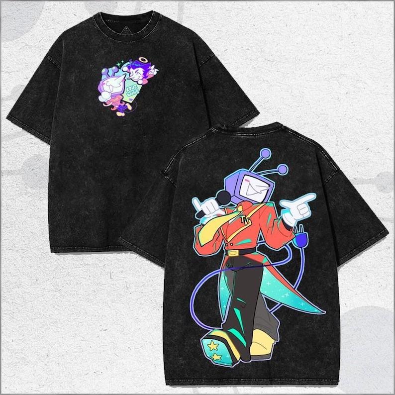 Vintage Washed Cartoon Salesman Graphic T-Shirt, Gamer Matching Gift S разноцветный