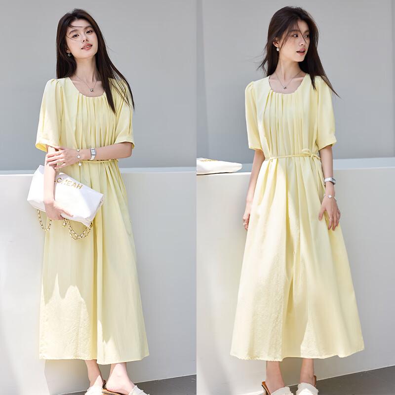 VICTORIA&VERA Women's Tie Pleated Backless Mid-Length Dress V9015L13