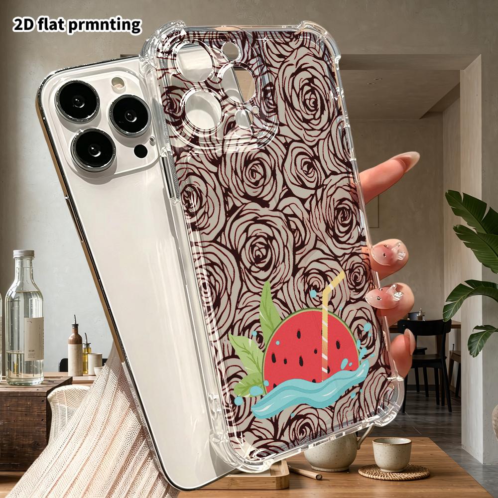 Phone Case: 2D Flat Design, Suitable for iPhone 18 17 16 15 14 13 Pro, Transparent Corner Protection Case, Watermelon Soda, Christmas and Halloween Gi
