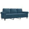 Vidaxl 3-Seater Sofa, Blue, 180 Cm, Upholstered In Velvet