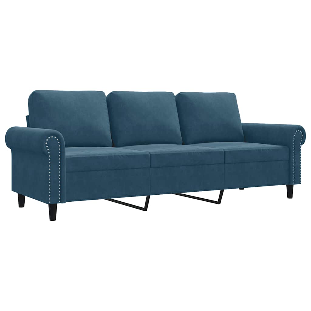 Vidaxl 3-Seater Sofa, Blue, 180 Cm, Upholstered In Velvet