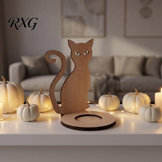 Halloween Candle Holder Wooden Holder, Silhouette Ghost/Bat/Scarecrow/Bat Table Centerpiece Tealight for Home Fireplace Decor Solid Wood Stand