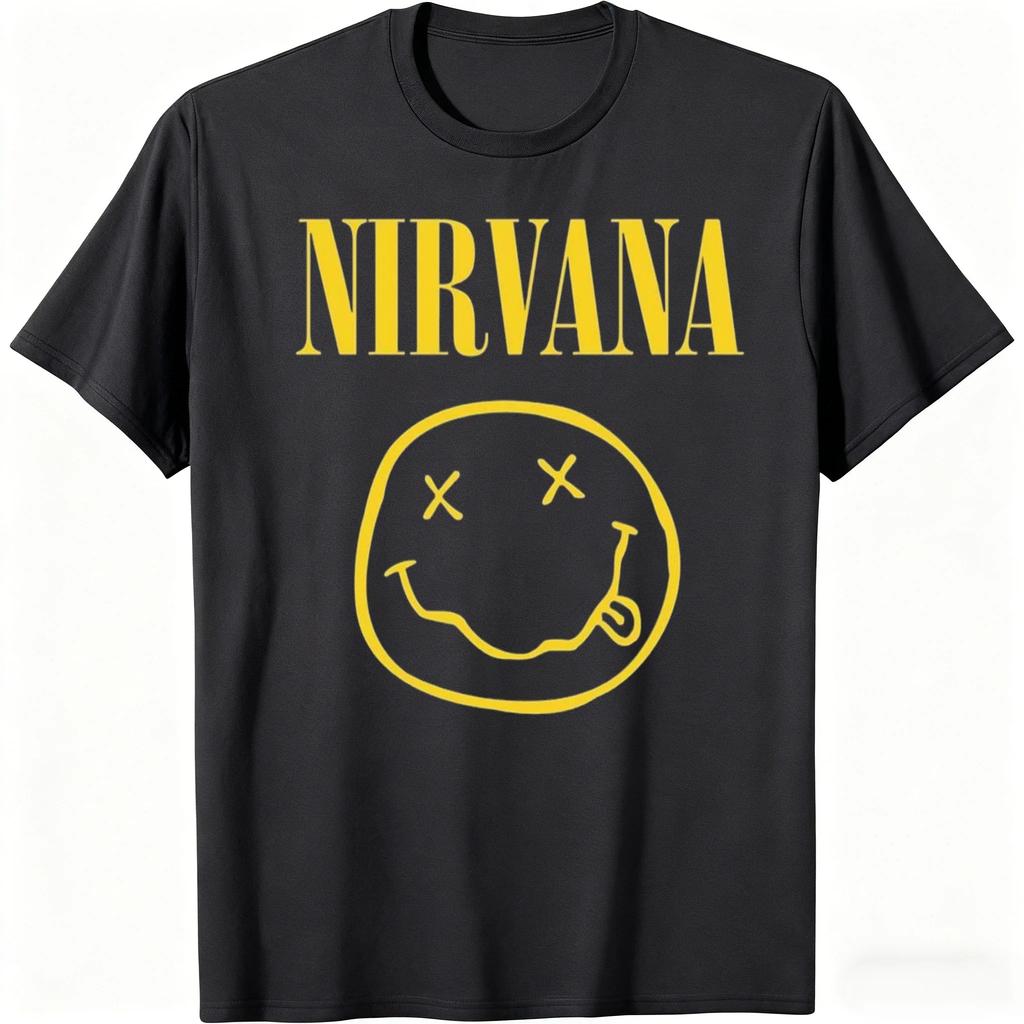 Nirvana Classic Smile Logo Vintage Rock Band T-Shirt Grunge Music Unisex Black Oversized Women And Men T-shirts