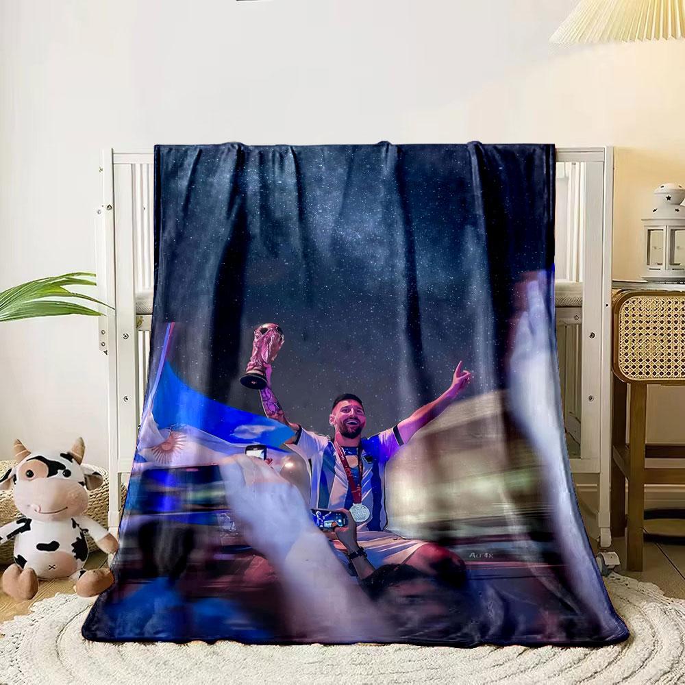 

A figure holds a trophy, surrounded by flags and fans under a starry sky. for all seasons blanket lunch break throw gift 80cm x 120cm