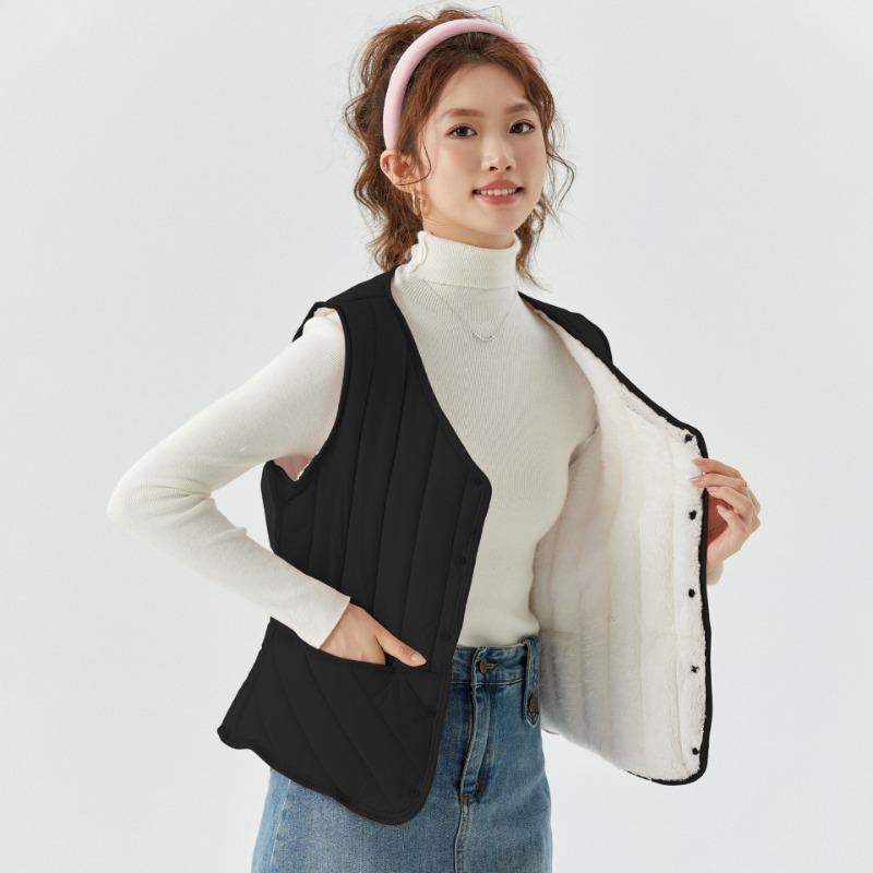 Vestă scurtă de toamnă și iarnă pentru femei, casual, călduroasă, ușoară, practică, cu buzunar, confortabilă, reversibilă