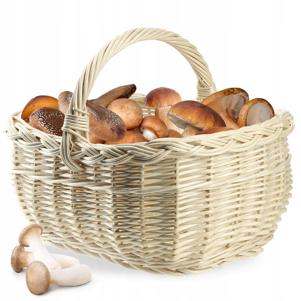 KADAX Kosz Wiklinowy Koszyk Na Grzyby Zakupy Piknik Owoce Z Wikliny Biały Duży