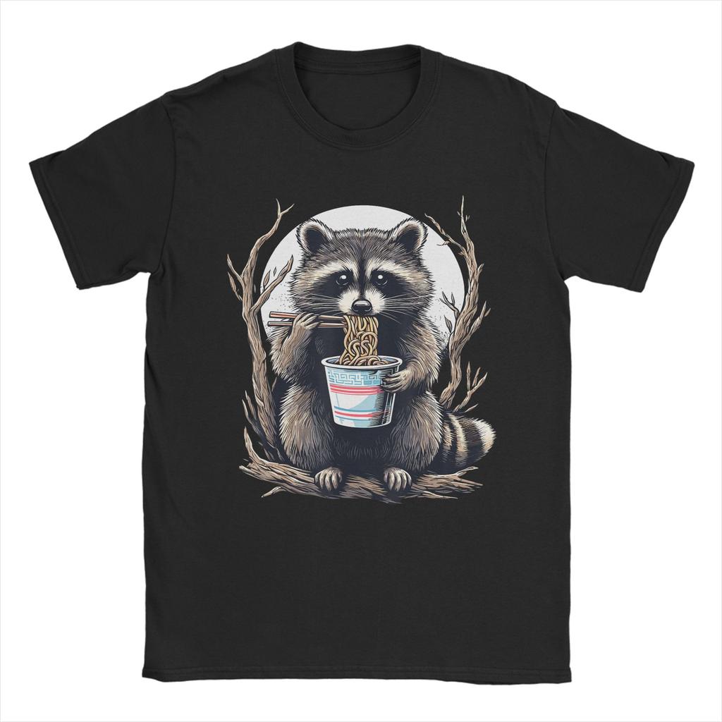 Raccoon Eating Instant Noodle Cup Funny Gifts For Women Unisex T Shirt Summer Cotton T Shirts For Adult Pattern Tee Shirt Clothing