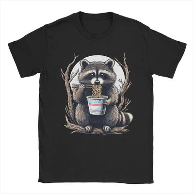 Raccoon Eating Instant Noodle Cup Funny Gifts For Women Unisex T Shirt Summer  Cotton T Shirts For Adult Pattern Tee Shirt Clothing