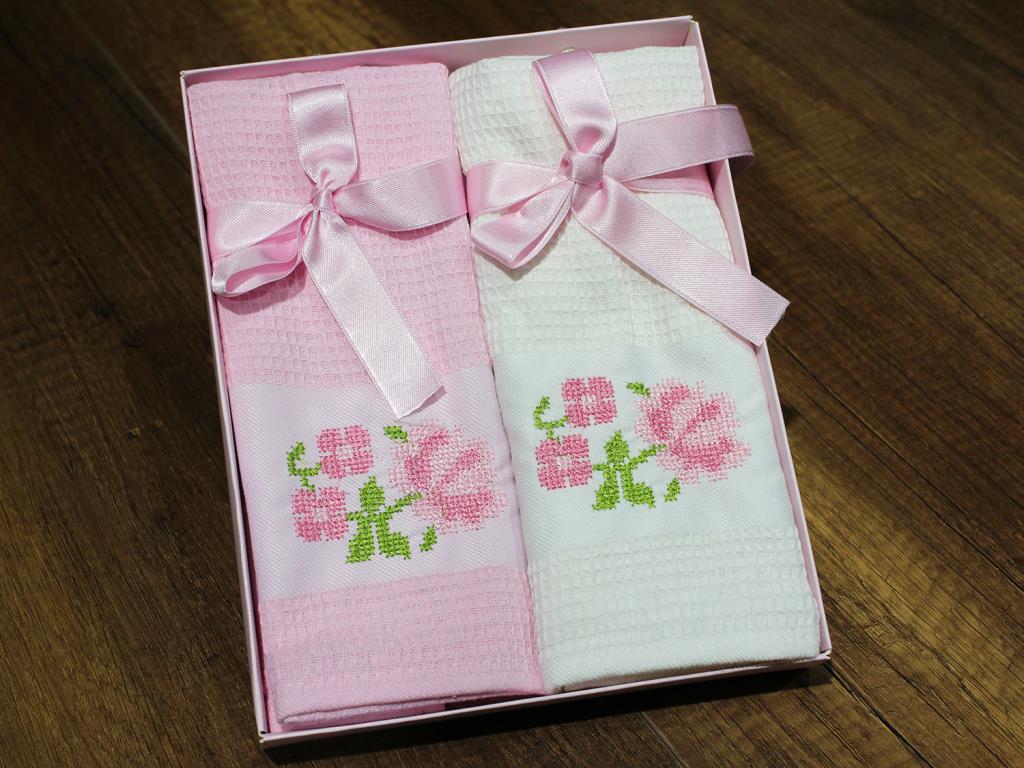 

Салфетка кухонная 2-х частей с вышивкой Dowry World розовая