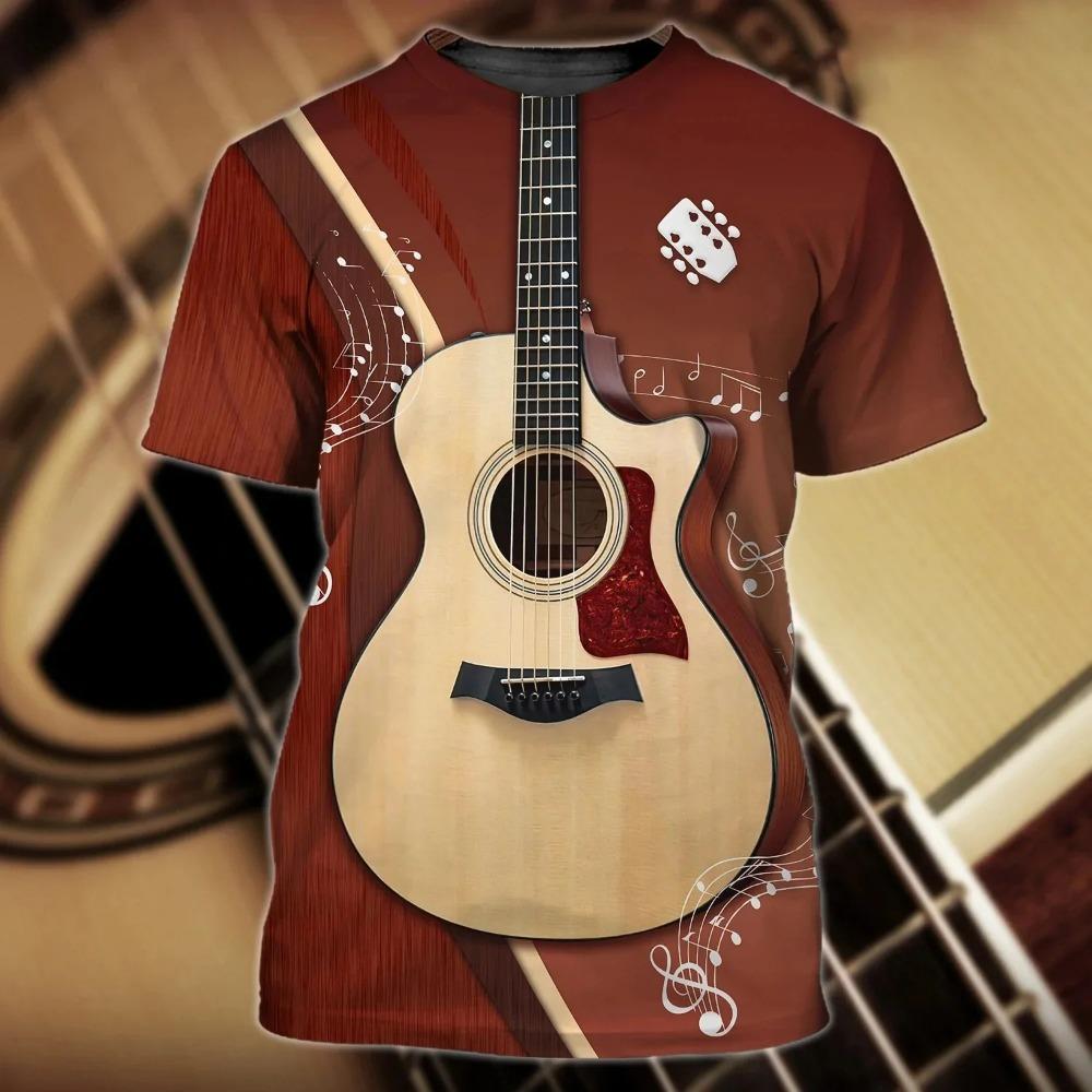 Personalized Guitar Pattern 3D Digital Print Men's Trendy Round Neck Short Sleeved T-shirt