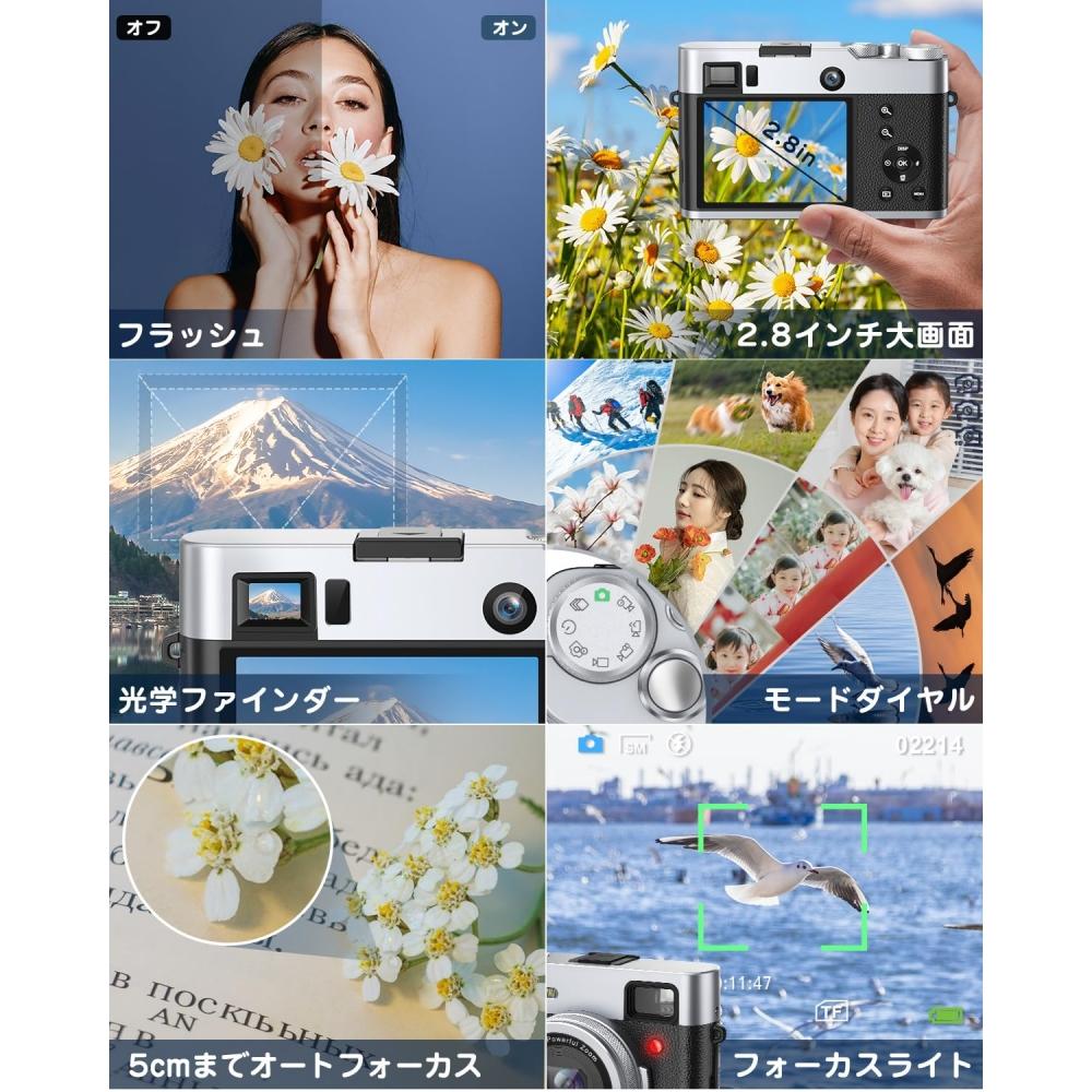 5K Digital Camera That Can Be Sent To Smartphone, 48 Million Pixels, 30fps, Wifi Function, Retro, 6-axis Image Stabilization, Front and Rear Dual Lens