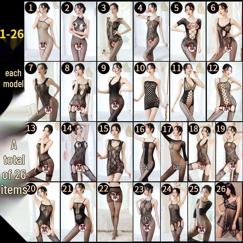 Sada spodního prádla Temptation: Síťované body s otevřeným rozkrokem a punčochami