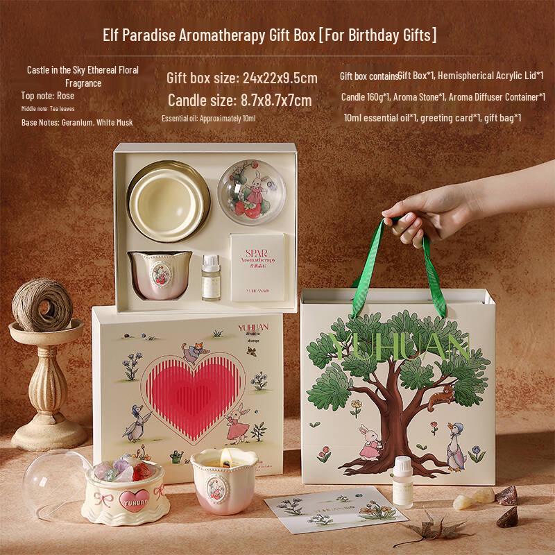 Elf Paradise Scented Candle & Diffuser Stone Ornament Gift Set for New Year, Birthday, or Wedding Favors